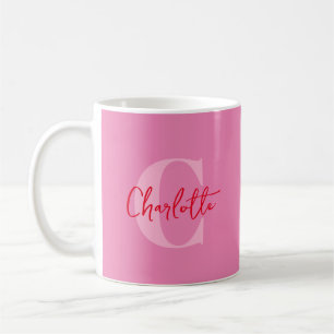 Handskript Quirky Stollig Monogrammed Rosa Kaffemugg