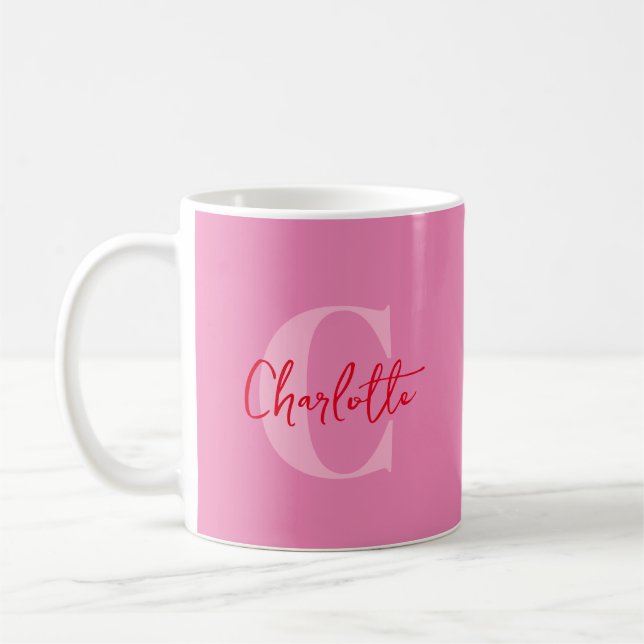 Handskript Quirky Stollig Monogrammed Rosa Kaffemugg (Vänster)
