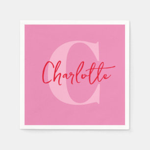 Handskript Quirky Stollig Monogrammed Rosa Pappersservett
