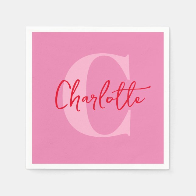 Handskript Quirky Stollig Monogrammed Rosa Pappersservett (Framsidan)