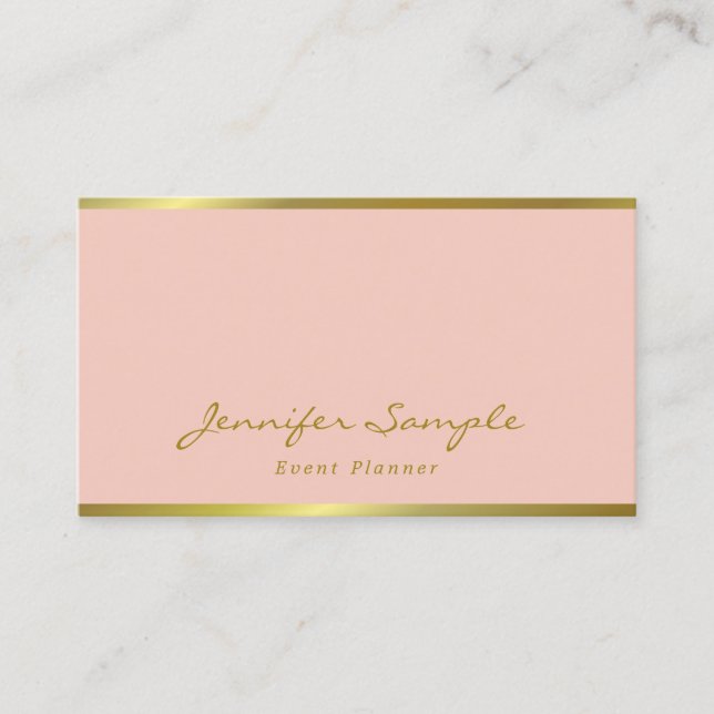 Handskript Rosa Guld Modern Elegant Event Planner Visitkort (Framsida)