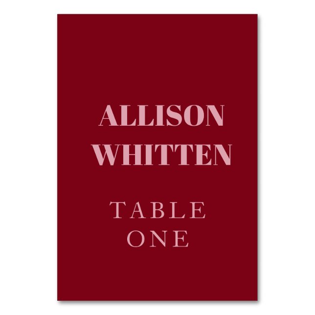 Handskript Rosa & Red Personligt bröllp Bordsnummer (Framsidan)