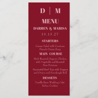 Handskript Rosa & Red Personligt bröllp Meny