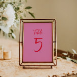 Handskript Stollig Rosa Red Personligt bröllp Bordsnummer<br><div class="desc">Lägg till en roligt och personlig beröring till din bröllopsmottagning med vårt handskrivna skript Quirky Stollig Anpassningsbar Bordsnummer i Rosa och Röd. Den här lekande designen har ett charmerande handskript och ett sjudande färg, skapar den ett härligt tillägg till din bröllop-dekoration. Följ gästerna till deras platser med stil och stollig!...</div>