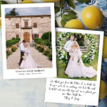 Handskriven 2-foto Bröllop Tack Kort<br><div class="desc">Tack för ditt kort med bröllop-foto och handskriven stil-typografi. Ditt bröllop bilder kommer att visning som ett lodrät på framsidan och ett fyrkantigt foto på baksidan. Du kan också lägga till ditt "handskrivna" meddelande, din brud och din groom namn, bröllop datum och plats. Enkel modern design i svartvitt och toppen...</div>