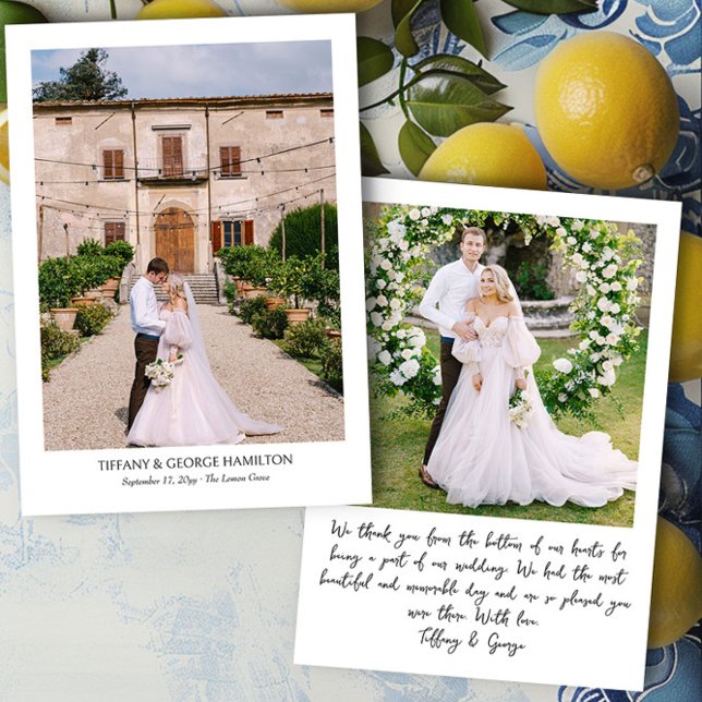 Handskriven 2-foto Bröllop Tack Kort (Handwritten 2 photo wedding thank you card by Darling & May)