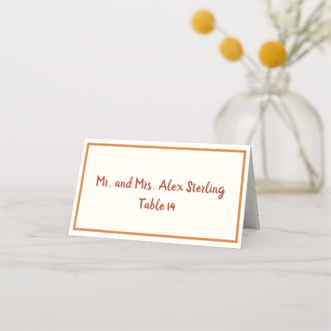 Handskriven 70-sekundersbränd Orange fet Gräns Brö Placeringskort (Framsida)