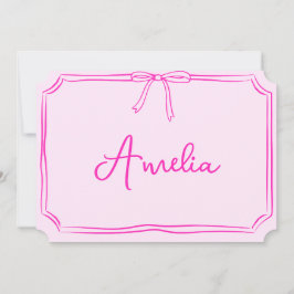 Handskriven anpassad rosa båge estetisk noteskiva inbjudningar