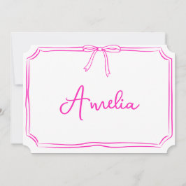 Handskriven Anpassningsbar Rosa Bow Aesthetic Note Inbjudningar