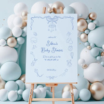 Handskriven Baby Shower, Bow Baby Boy Välkommen