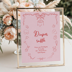Handskriven Baby Shower, Tjejblöja Lotteri Poster