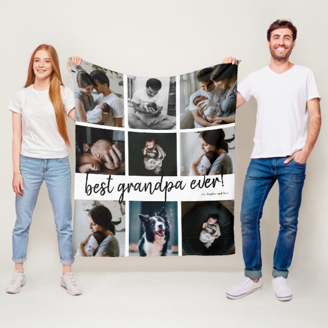 Handskriven bästa morfar någonsin 9 fotokollage fleecefilt (På plats)