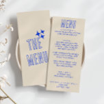 Handskriven blå Retro fet modern Roligt Bröllop Meny<br><div class="desc">En färglös funky,  modern Periwinkle bröllop-middagsmeny. Med chic är det malldesign för boho vintage beige creamy-bakgrund och blå typografi och handskriven meny i blått. Och ljusa bakgrunder. Perfekt och matchning med hela sviten.</div>