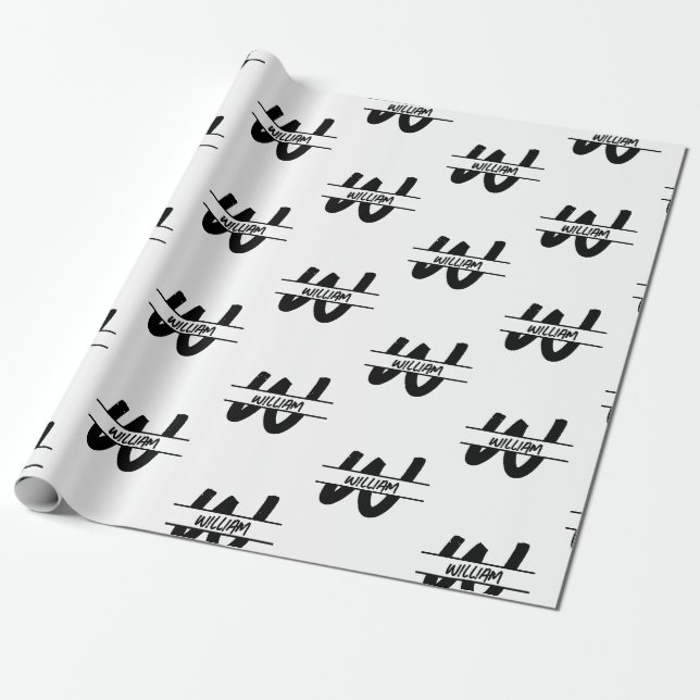Handskriven Black & White Monogrammed Namn Presentpapper (Utrullad)