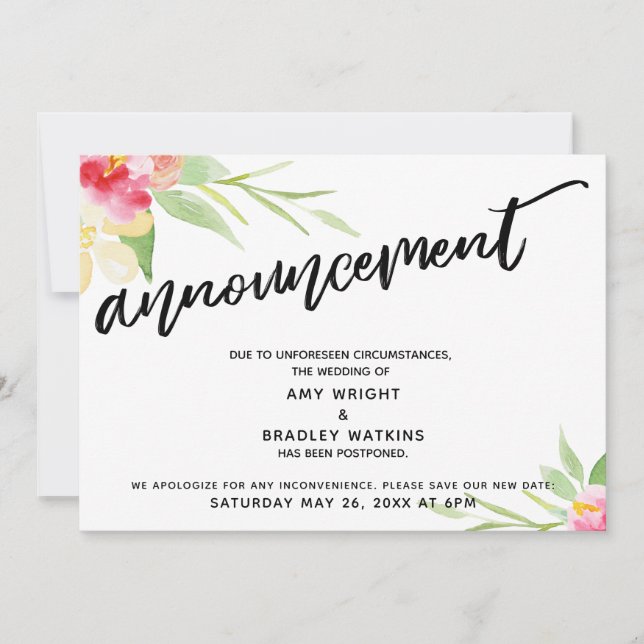 Handskriven Blommig Försenad Bröllopsinbjudan Inbjudningar (Framsida)