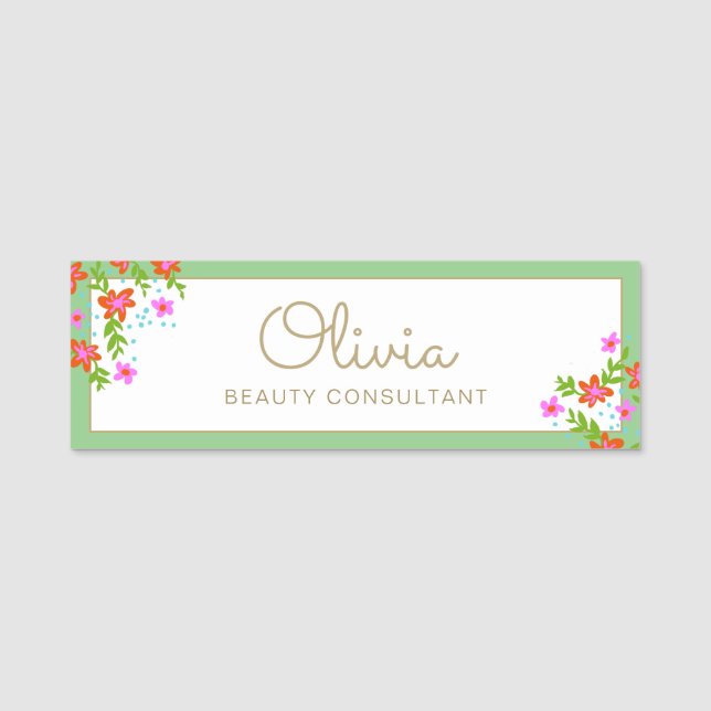 Handskriven Blommigt Namn bricka Namnbricka (Framsida)