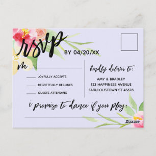 Handskriven Boho Blommig RSVP Sångförfrågan Lavend Vykort