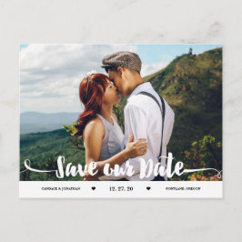 Handskriven borstskrift Foto Spara datumet Meddelande Vykort