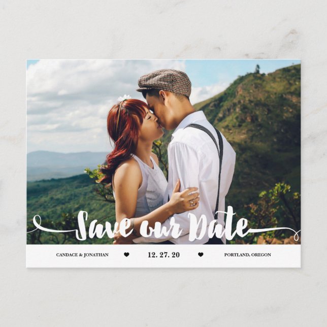 Handskriven borstskrift Foto Spara datumet Meddelande Vykort (Framsida)