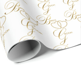 Handskriven bride och Groom Guld Hearts Presentpapper