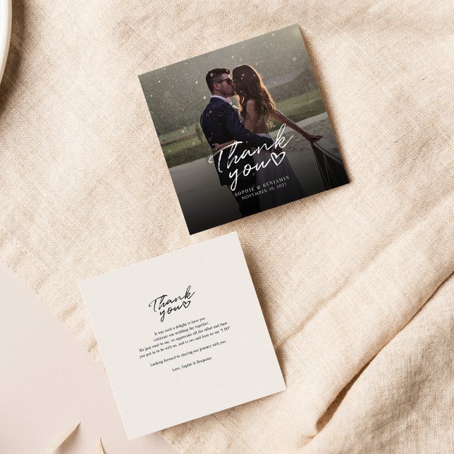 Handskriven Bröllop Photo Tack Anteckningskort (Wedding Couple Photo Thank You Newlyweds Card)