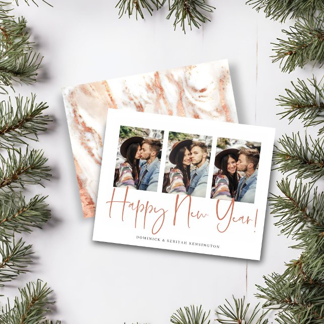 Handskriven budget för det nya året Ro Guld Marble (Budget Handwritten New Year Rose Gold Marble Card)