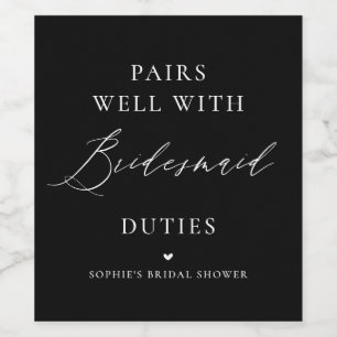 Handskriven Calligraphy Black Bridesmaid Vinflaska Etikett