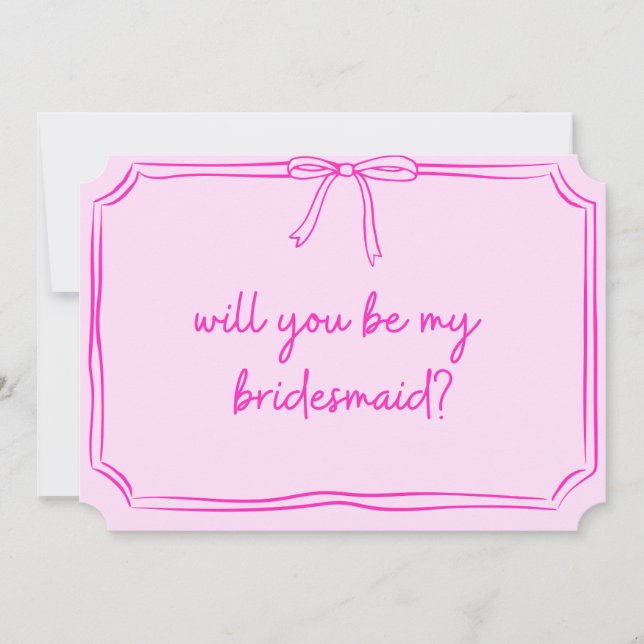 Handskriven Coquette Bow Rosa Bridesmaid Frieri Inbjudningar (Framsida)