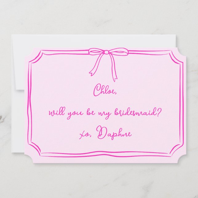 Handskriven Coquette Bow Rosa Bridesmaid Frieri Inbjudningar (Framsida)