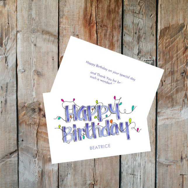 Handskriven Dusty Blue Customized Grattis på födel Kort (Dusty Blue Happy Birthday Lettering Folded Card)