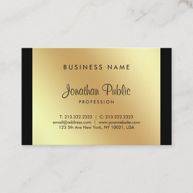 Handskriven Elegant Glamor Black Guld Luxe Visitkort (Framsida)