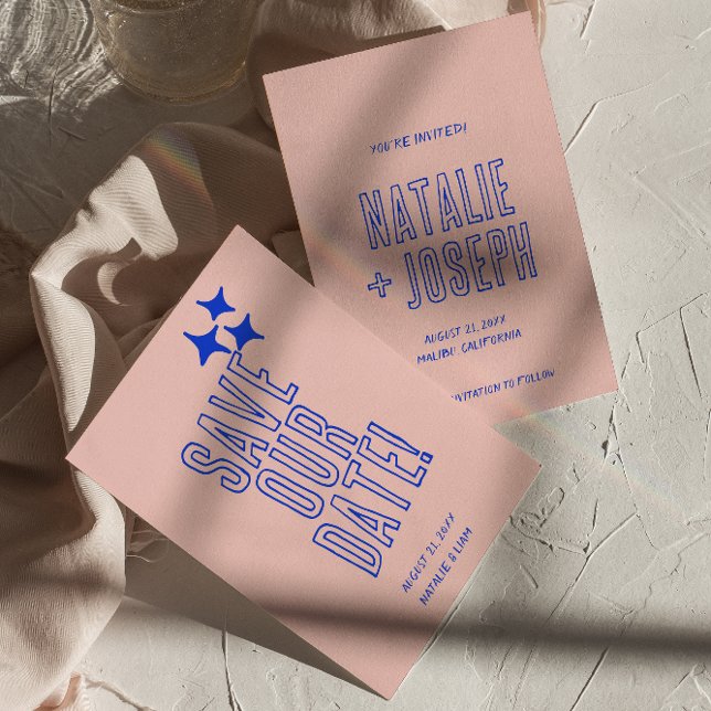 Handskriven färgfull retro fet modern Bröllop Spara Datumet (Skapare uppladdad)