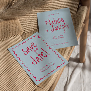 Handskriven färgfull Retro Funky Modern Bröllop Spara Datumet