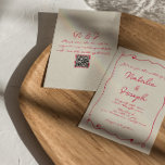 Handskriven färgfull Retro-Roligt QR-kod Bröllop Inbjudningar<br><div class="desc">Den här bröllopsinbjudan är perfekt för bröllop om du tittar en elegant unik och lättredigerbar inbjudan. En elegant unik enkel minimalistisk kräm och röd bröllop-mallinbjudan. Vilket har en ren beige bakgrund. Och Red magenta-handskriften brides and groom's first namn. och redigerbar info med monogram i baksidan och QR-koden för onlinens osa...</div>
