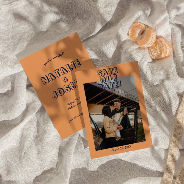 Handskriven, färglös modern foto Bröllop Spara Datumet (Skapare uppladdad)