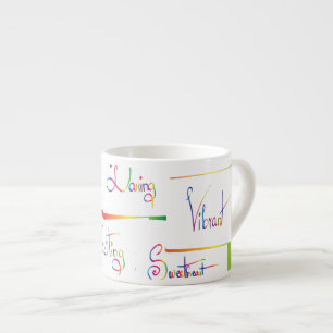 Handskriven färgstark positiv inspirerande ord espressomugg