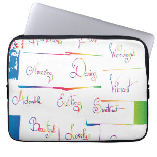 Handskriven färgstark positiv inspirerande ord laptop sleeve