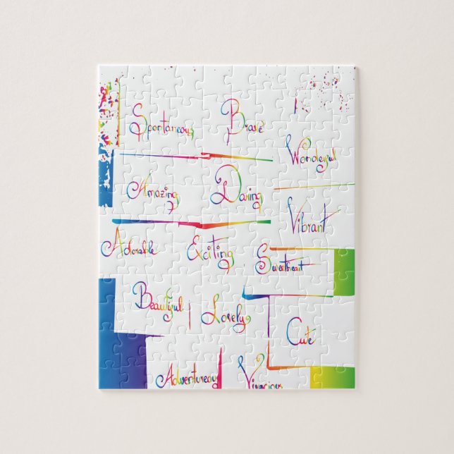 Handskriven färgstark positiv inspirerande ord pussel (Vertikal)