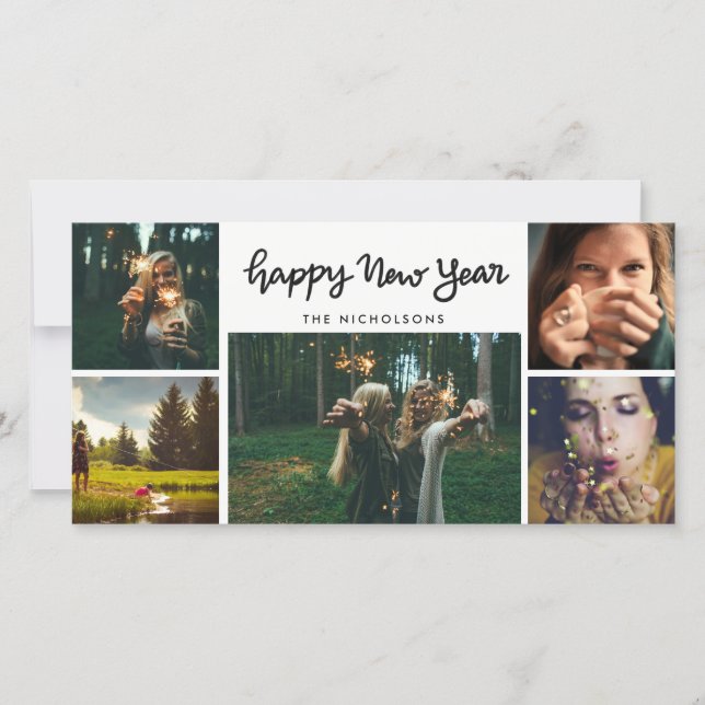 Handskriven fem fotohelgdag för gott nytt år julkort (Framsida)