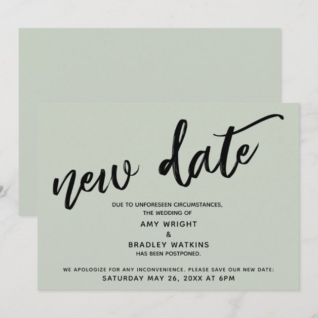 Handskriven Förlovningsuppdatering Sage Kort (Fram/baksida)