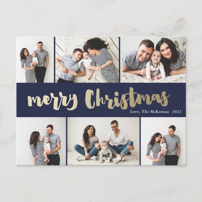 Handskriven Glad Jul Foto Collage Helg Vykort (Framsida)