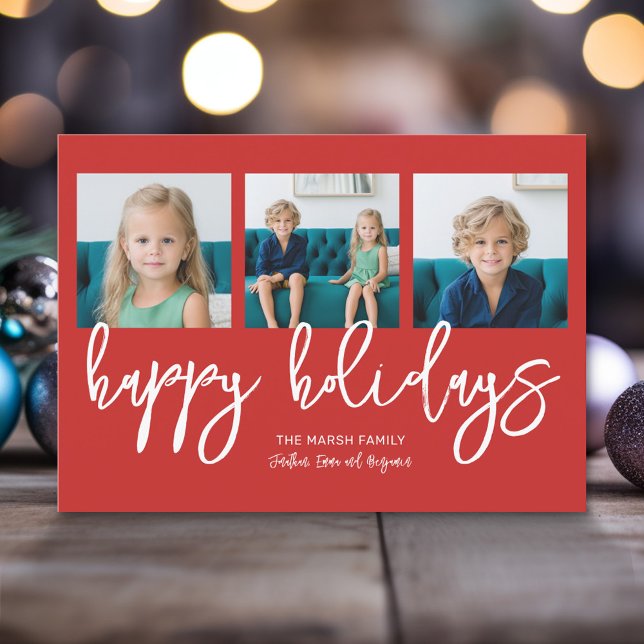 Handskriven God jul Calligraphy 3-bild Julkort (Modern Christmas Photo Greeting Card)