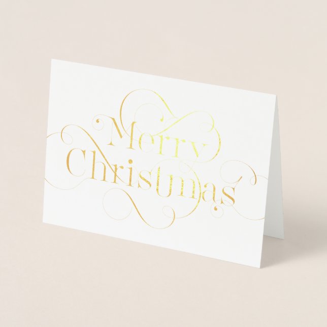 Handskriven God jul-text med blomningsfärger Folierat Kort (Framsida)