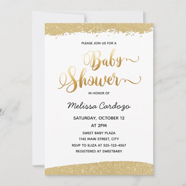 Handskriven Golden Glitter Baby Shower Inbjudningar (Framsida)