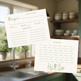 Handskriven grön bröllopsduschrecept tilläggskort