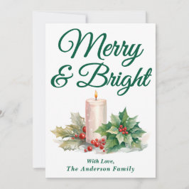 Handskriven grönt-skriptmeri och ljus julkort