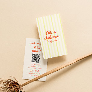 Handskriven Gult Orange Rand Boho QR-kod Visitkort