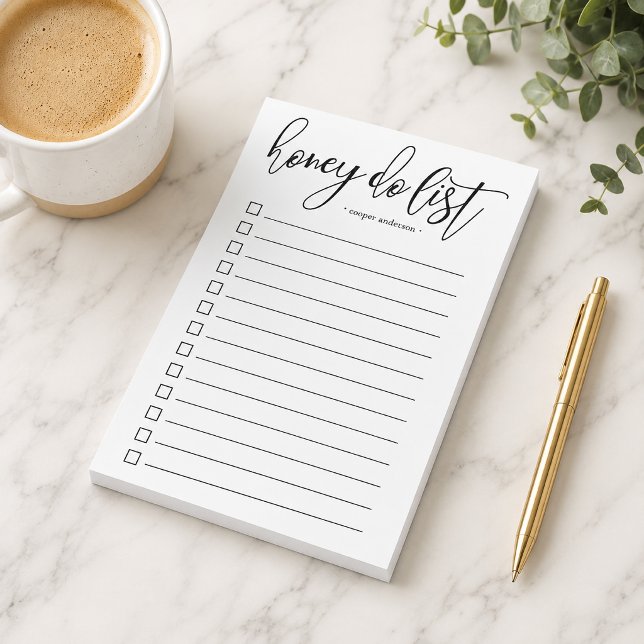 Handskriven Honey Do-lista Personlig Post-it Block (Modern personalized note pad and features "honey do list" at the top )