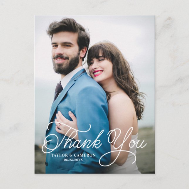 Handskriven kalligrafi Bröllop Tack II Vykort (Framsida)