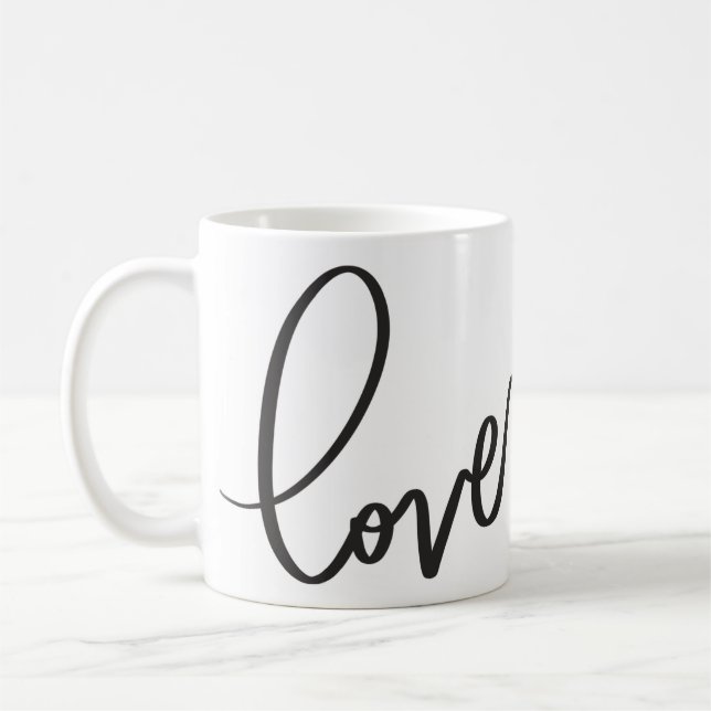 Handskriven kalligrafi manus kärlek  kaffemugg (Vänster)